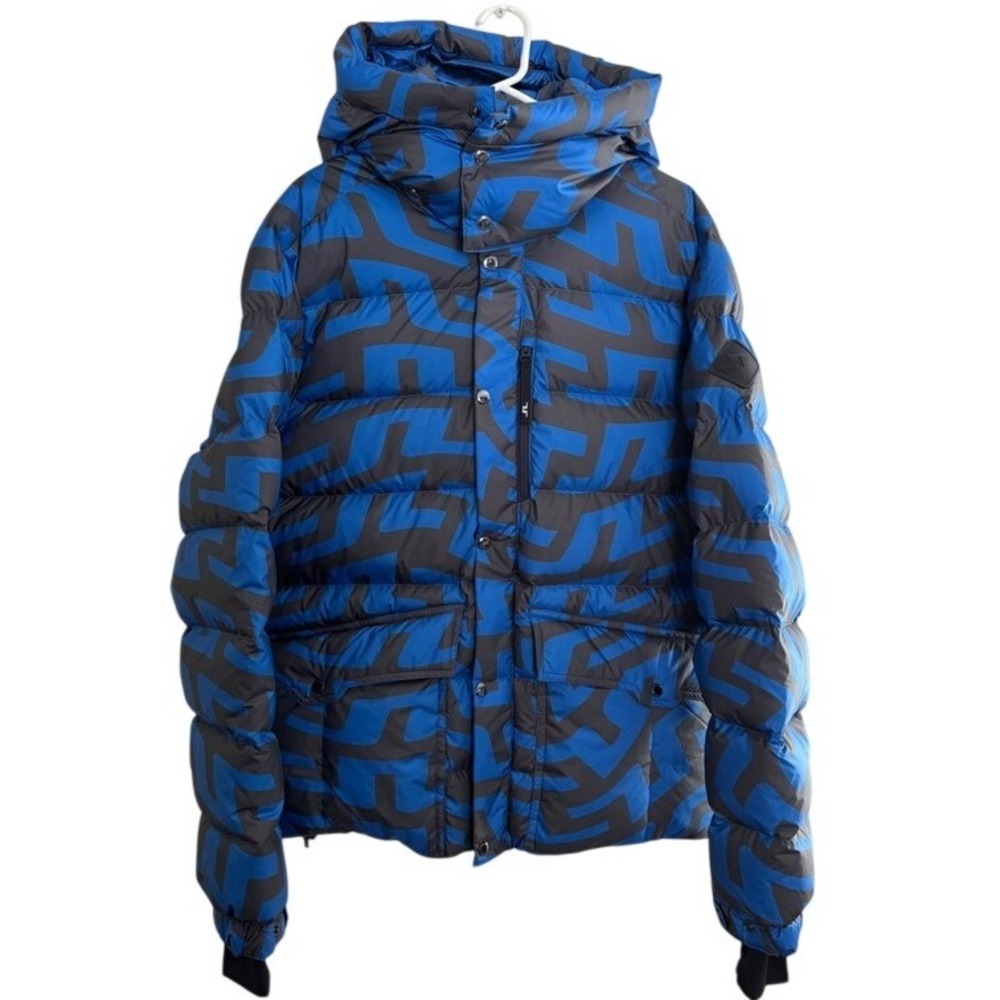 J.Lindeberg Sphere Down Jacket Print Blue Bridge Swirl Puffer Mens L